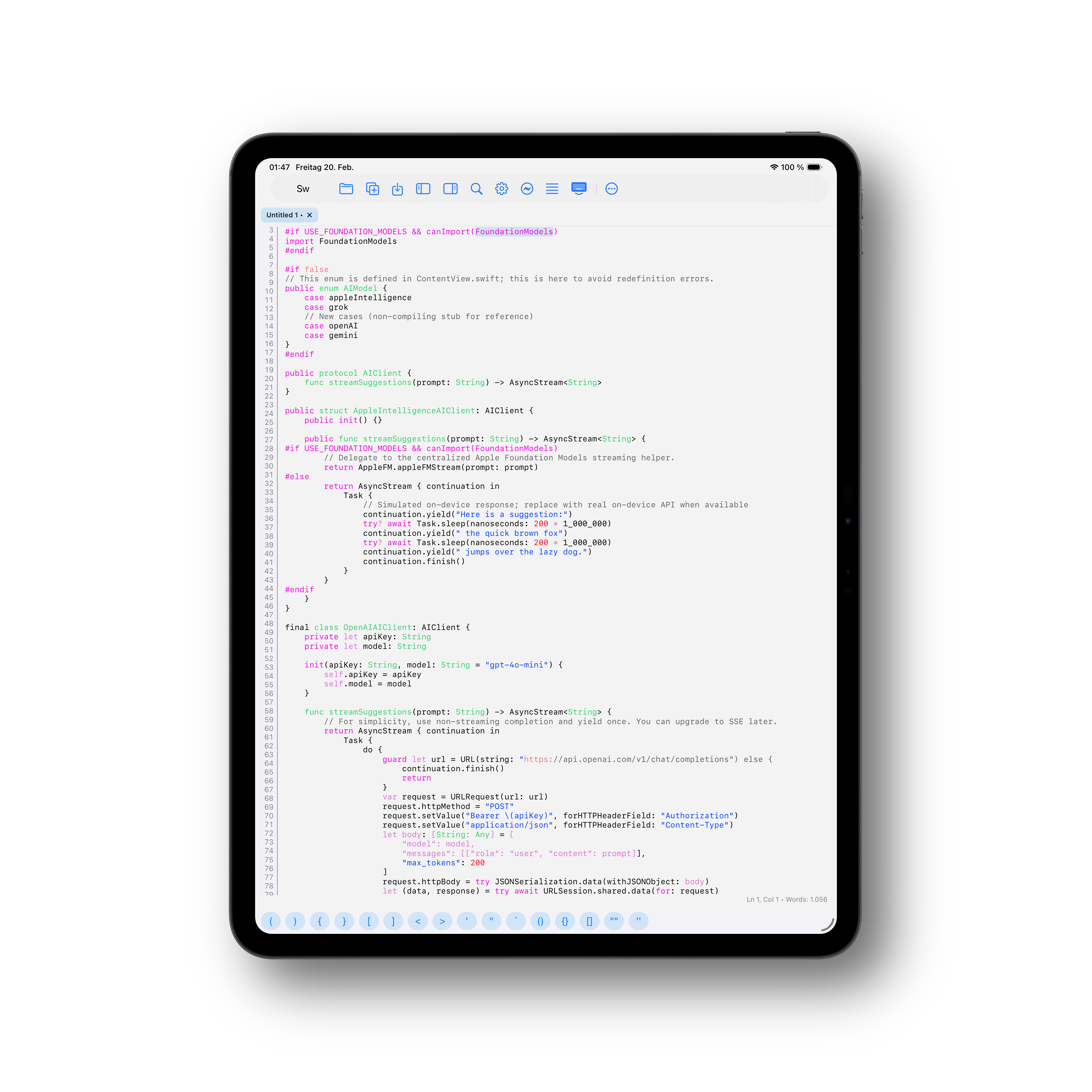 iPad editor in light mode