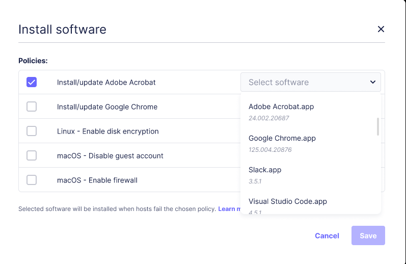 Install software modal