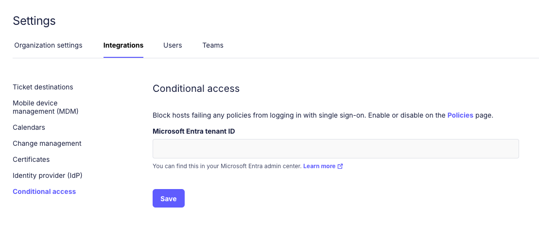 Conditional access setup