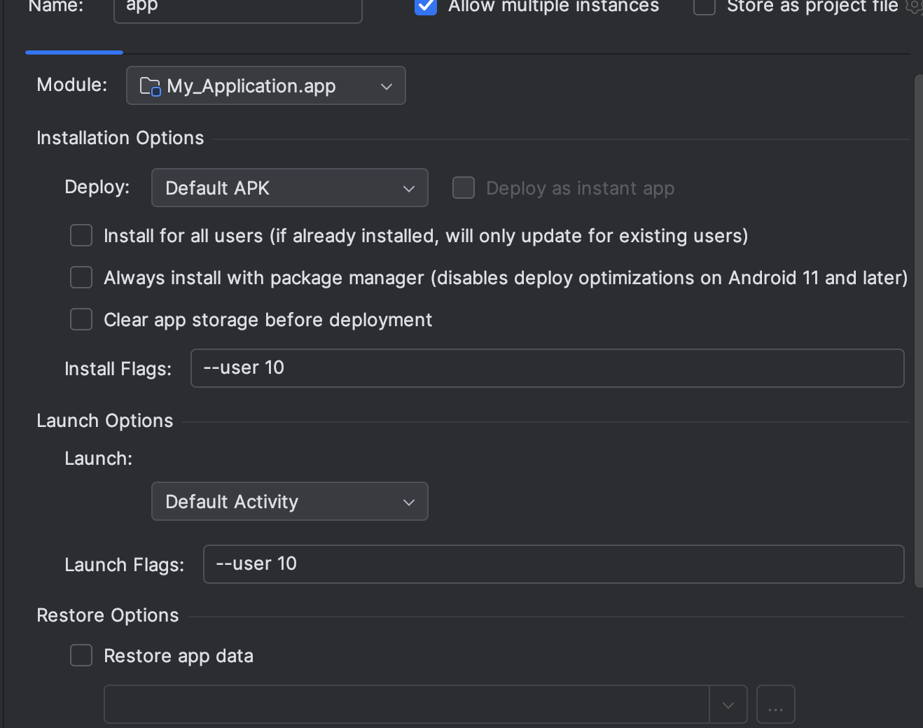 Edit configurations in Android Studio